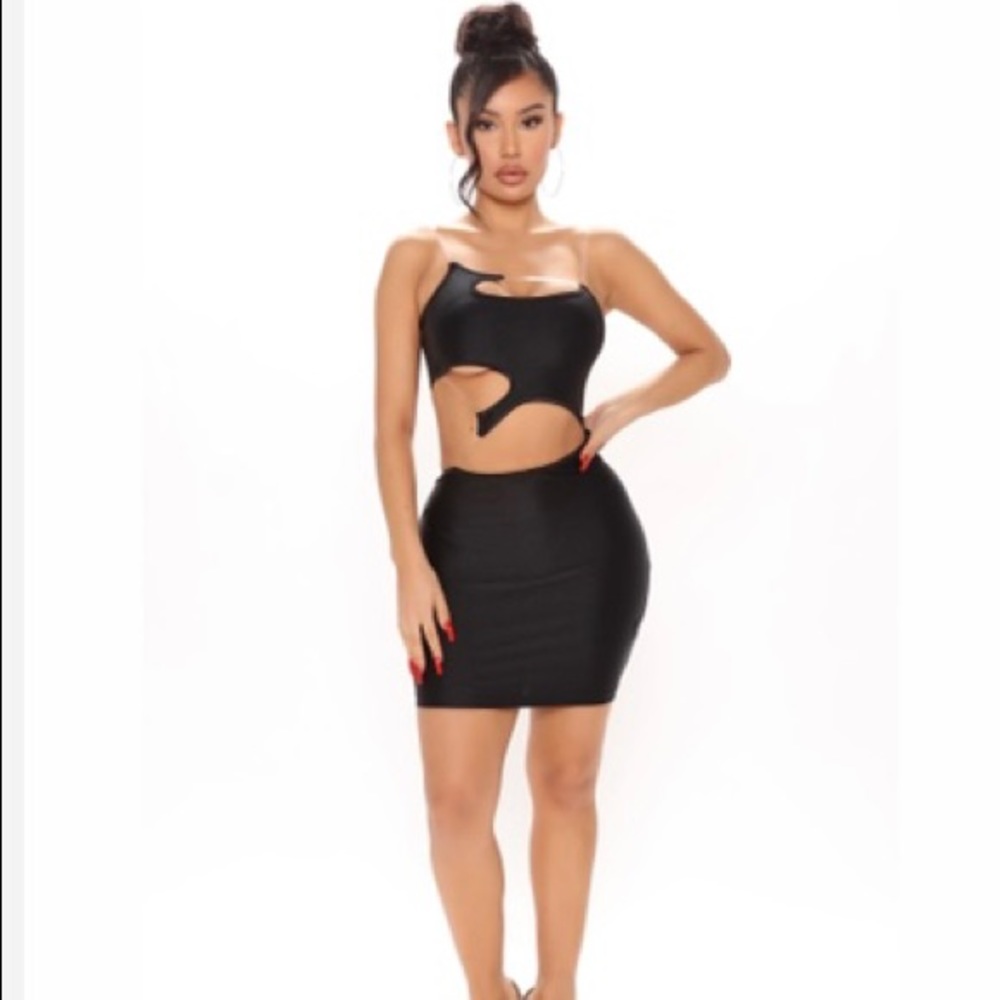 Cutting Through Cut Out Mini Dress-BLACK